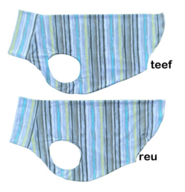 OPRUIMING- shirtje streep grijs met turquoise en lime