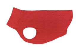 Katoenen shirtje rood-oranje met heel klein bloemetje