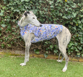 Katoenen shirtje fantasiebloemen BLAUW-LIME