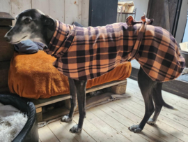 Fleece pyama/jasje met kol - RUIT CAMEL OF BLAUW