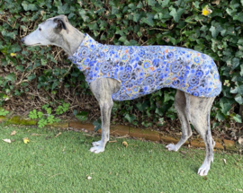 Zomerjumper fantasiebloemen blauw met lime