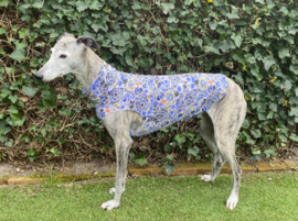 Katoenen shirtje fantasiebloemen BLAUW-LIME