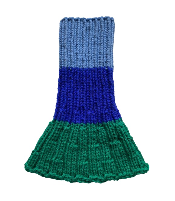 Wijd uitlopende lange kol - blauw-blauw-groen