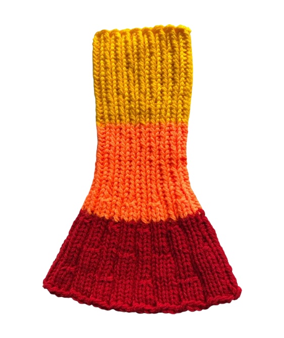 Wijd uitlopende lange kol - geel-oranje-rood