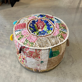 Hoge Poef India S - Wit Multicolor