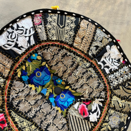 Hoge Poef India - Zwart Flowers
