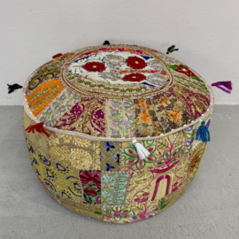 Hoge Poef India - Creme multicolor
