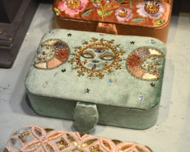 Bijouxdoos Zon & Maan Fluweel - lichtblauw