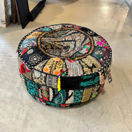 Hoge Poef India - Zwart Multicolor