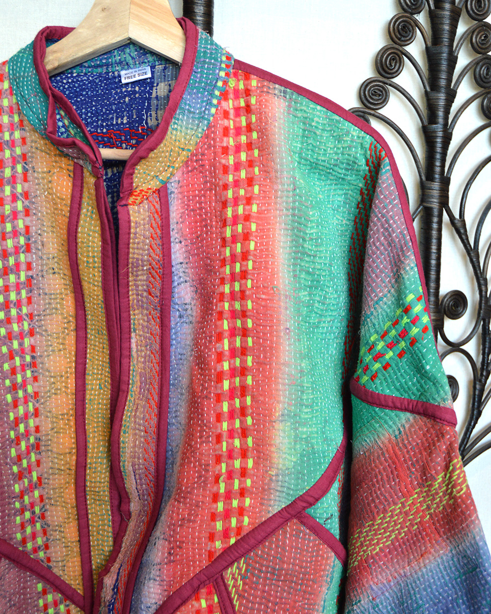 Vintage Kantha jasje rainbow