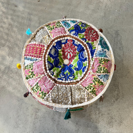 Hoge Poef India S - Wit Multicolor