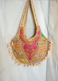 Boho Tas L - Beige roze oranje