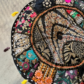 Hoge Poef India - Zwart Multicolor