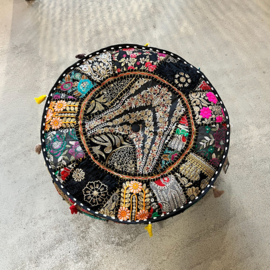 Hoge Poef India - Zwart Multicolor