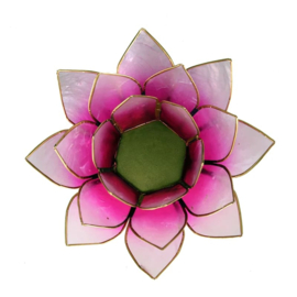 Lotus waxinehouder roze-wit goudrand