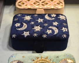 Bijouxdoos Maan en sterren Fluweel - nachtblauw