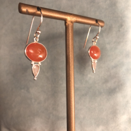 Oorbellen Zilver Carneool & Rozenkwarts