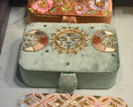 Bijouxdoos Zon & Maan Fluweel - lichtblauw