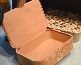 Sieradendoos Bloemen Fluweel - pastel roze-oranje