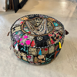 Hoge Poef India - Zwart Multicolor
