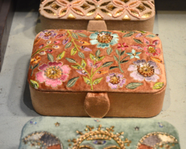 Sieradendoos Bloemen Fluweel - pastel roze-oranje