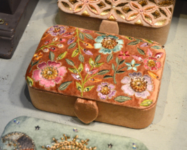 Sieradendoos Bloemen Fluweel - pastel roze-oranje