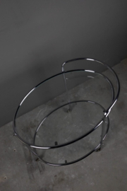 Serveerwagen ovaal op wieltjes chroom glas