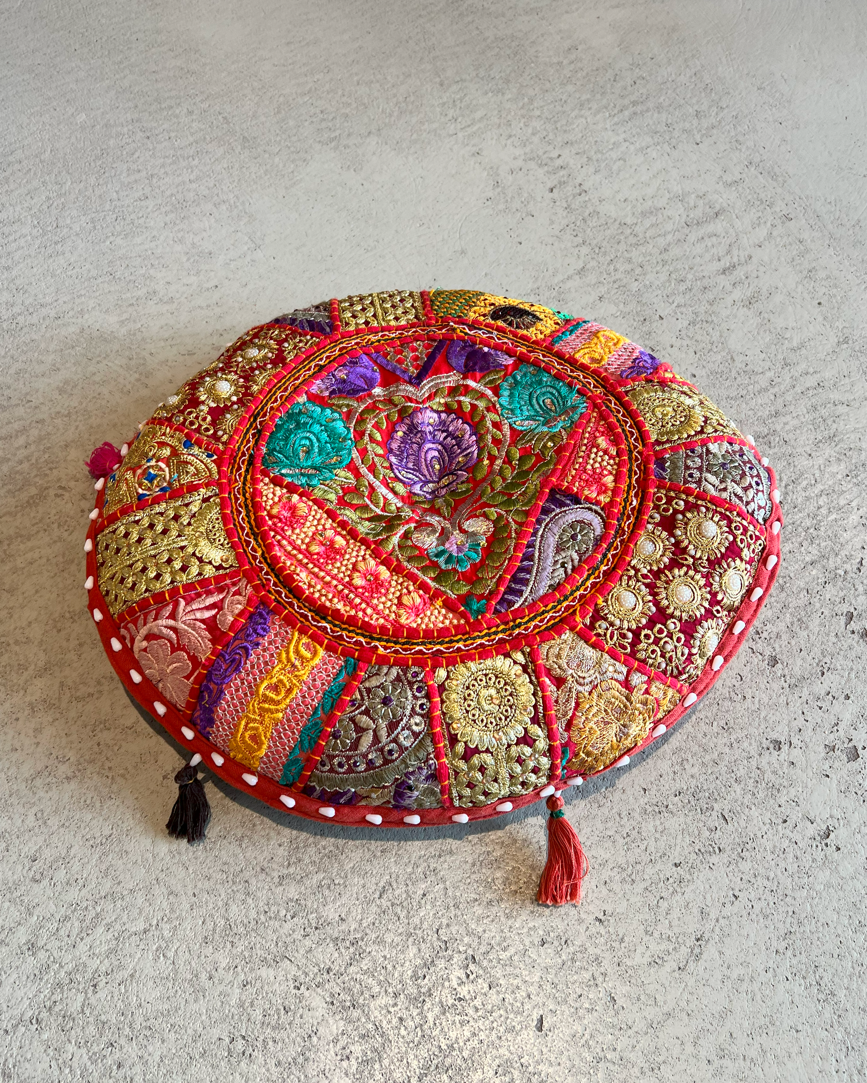 Rond kussen India -  rood multicolor