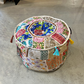 Hoge Poef India S - Wit Multicolor