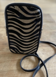 Zebraprint leren tasje taupe leer