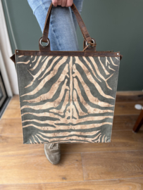 Leather Design Boodschappentas Zebraprint Canvas/Leer