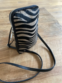 Zebraprint leren tasje taupe leer