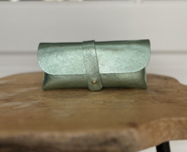 Leren Sunglasses case Metallic mint