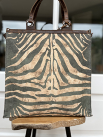 Leather Design Boodschappentas Zebraprint Canvas/Leer