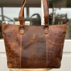 Leather Design Schouder/handtas Hunter Croco Brown