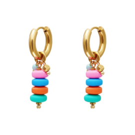 Oorbellen charm beads goud & multicolor