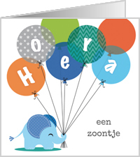 Olifantje jongen ballonnen felicitatie wenskaart zoon