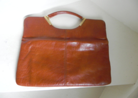 Vintage cognac clutch handtas (2355)