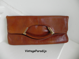 Vintage cognac clutch handtas (2355)