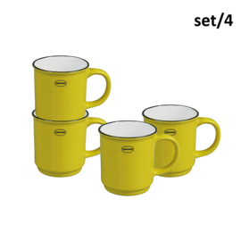 Set 4 mokken ( stapelbaar) emaille look - geel - Cabanaz