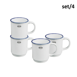 Set 4 mokken ( stapelbaar) emaille look - wit - Cabanaz