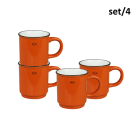 Set 4 mokken ( stapelbaar) emaille look - oranje - Cabanaz