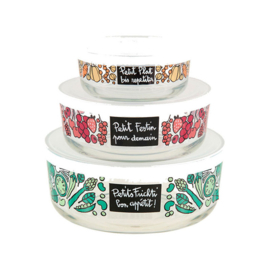 Glazen vershoudbakjes - set van 3 - bols de conservation bon appétit - Derriere la porte