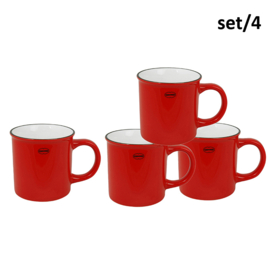 Set van 4 mokken emaille look - rood - Cabanaz