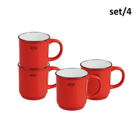 Set 4 mokken ( stapelbaar) emaille look - rood - Cabanaz