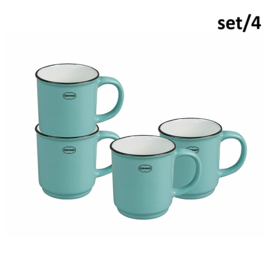 Set 4 mokken ( stapelbaar) emaille look - blauw - Cabanaz