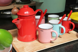 Theepot / koffiepot - emaille look - rood - Cabanaz