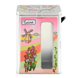 Meelblik - boîte a farine tulipes - Derrière la porte