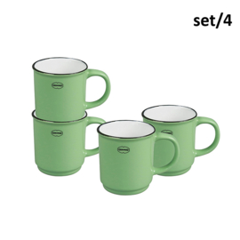 Set 4 mokken ( stapelbaar) emaille look - groen - Cabanaz