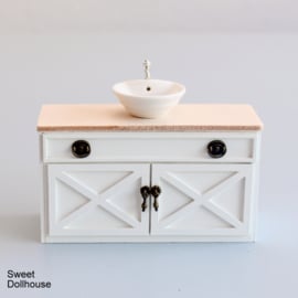 Wash cabinet with sink farmstyle white - plain wood